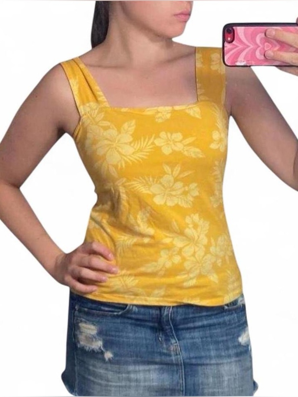 Pale Orange Suzy Shier Hawaiian Flower Tank Top